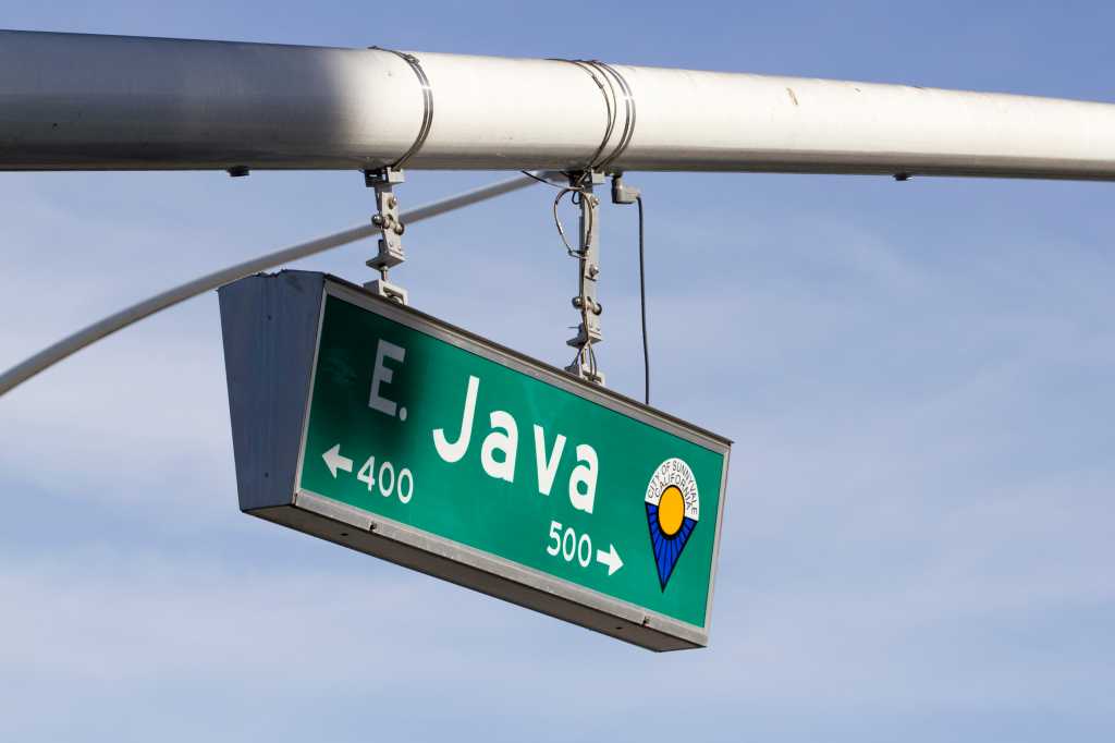 Sunnyvale, CA, USA - Feb 27, 2020: Closeup of the Java Drive sign outside Google Cloud campus in Sunnyvale, California. Google has been in a long-running legal case with Oracle over Java APIs.