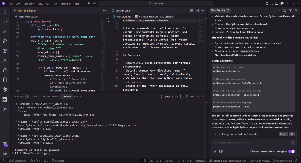 Kiro interface when building a simple command line tool