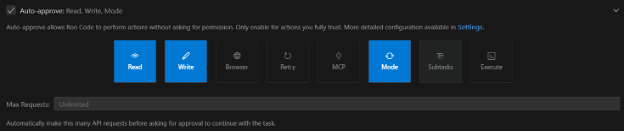 Screenshot of the Roo Code GUI.