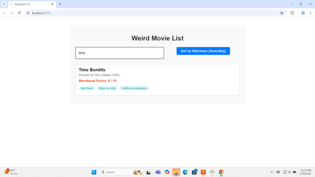 Screenshot of the movie list showing "Time Bandits."